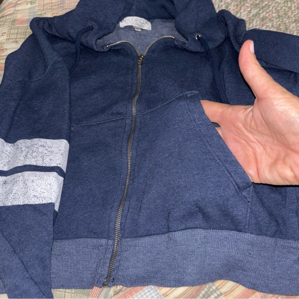 Wildfox Navy Blue Hoodie with White Stripes - Picture 4 of 6